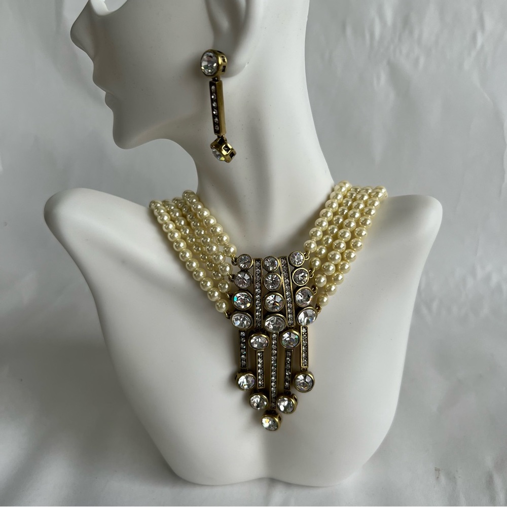 Heidi Daus Cream Pearl Multi-Strand Necklace with Crystal Pendant